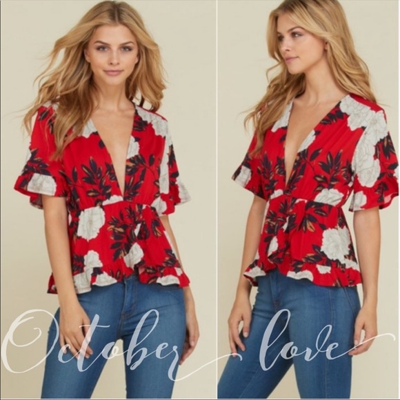 October Love Tops - NEW ARRIVAL Red Floral Tops
